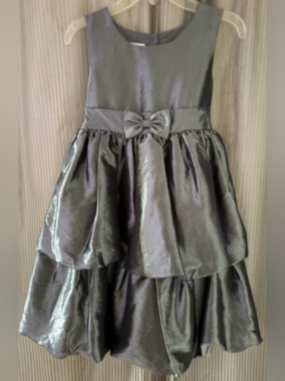 Pippa & Julie Shiny Black Satin Tiered Bow Flower Girl Dress